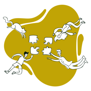 illustration of team mates completing a puzzle